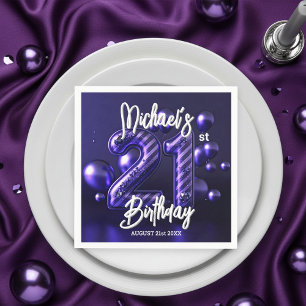 Glam Sparkling Purple Metallic 21st Birthday Napkin