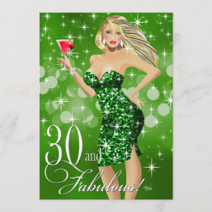 Glam Sparkly Bombshell 30th Birthday   green Invitation