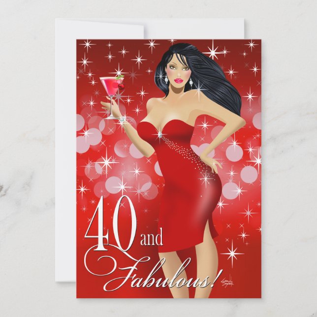 Glam Sparkly Bombshell 40th Birthday | red Invitation (Front)