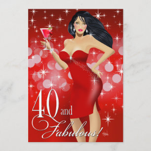 Glam Sparkly Bombshell 40th Birthday   red Invitation