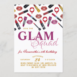 Glam Squad Makeup Birthday Invitation