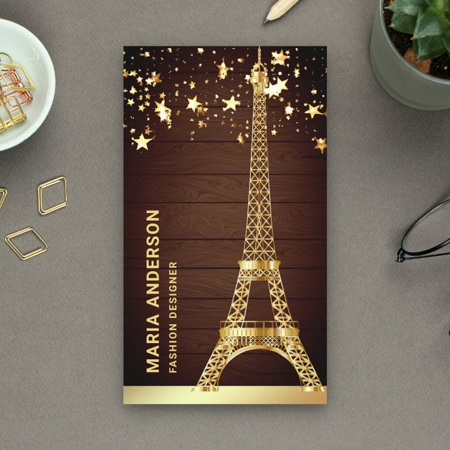 Glam Stars Confetti Gold Foil Paris Eiffel Tower Business Card (Creator Uploaded)
