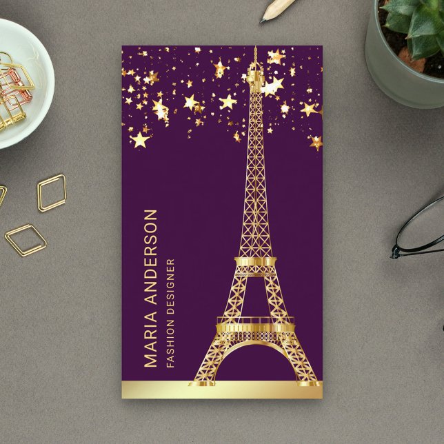 Glam Stars Confetti Gold Foil Paris Eiffel Tower Business Card (Creator Uploaded)