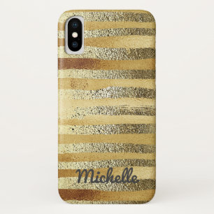 Glam Stylish hand drawn gold striped personalised iPhone X Case