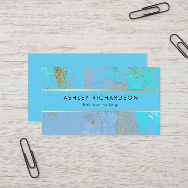 Glam Stylish Teal, Turquoise and Faux Gold Business Card (Front/Back In Situ)