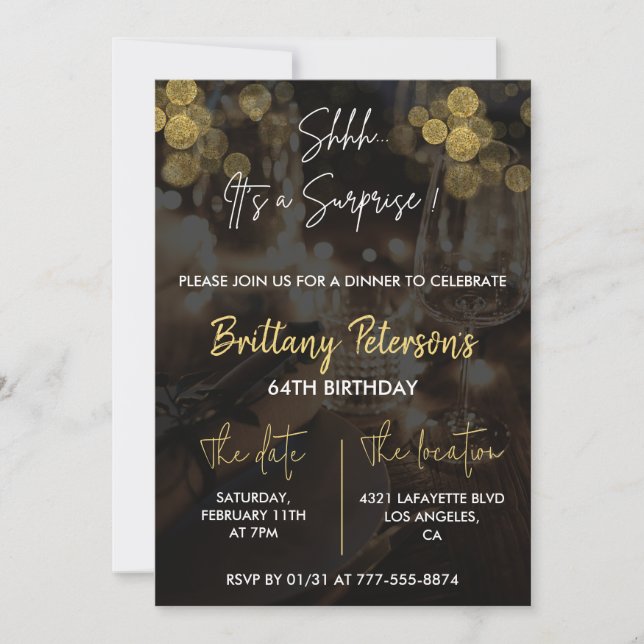 Glam Surprise 64th birthday invitations  Glitter (Front)