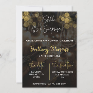 Glam Surprise 77th birthday invitations  Glitter