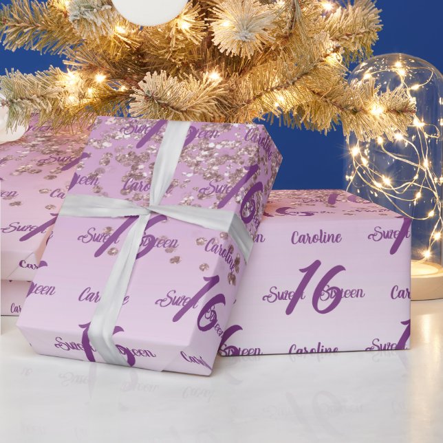 Glam Sweet 16 Falling Rose Gold Glitter Wrapping Paper (Holidays)