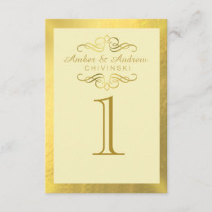 Glam Swirly Flourish Gold Foil Table Cards   ivory
