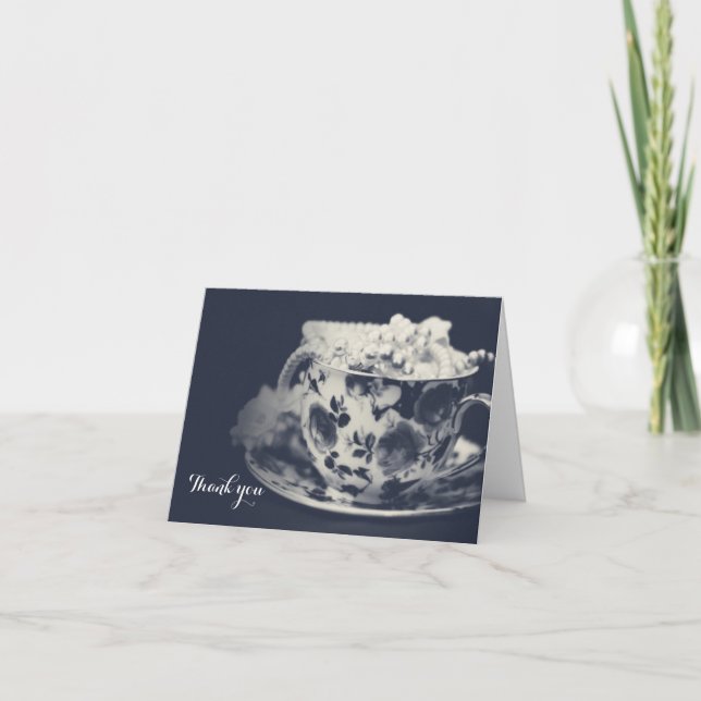 Glam Tea & Pearls Elegant Bridal Chic Thank You Card (Front)