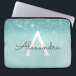 Glam Teal Aqua Blue Glitter and Sparkle Monogram Laptop Sleeve<br><div class="desc">Glam Teal Aqua Blue Ombre Faux Glitter and Sparkle Modern and Elegant Monogram Case. This case can be customised to include your initial and first name.</div>