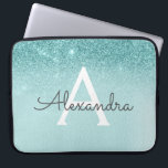 Glam Teal Aqua Blue Glitter and Sparkle Monogram Laptop Sleeve<br><div class="desc">Glam Teal - Aqua Blue - Mint Ombre Faux Glitter and Sparkle Modern and Elegant Monogram Case. This case can be customised to include your initial and first name.</div>