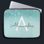 Glam Teal Aqua Blue Glitter and Sparkle Monogram Laptop Sleeve<br><div class="desc">Glam Teal - Aqua Blue - Mint Ombre Faux Glitter and Sparkle Modern and Elegant Monogram Case. This case can be customised to include your initial and first name.</div>
