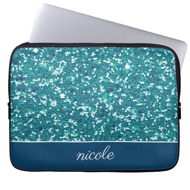 Glam Teal Aqua Blue Personalized   Laptop Sleeve (Front)