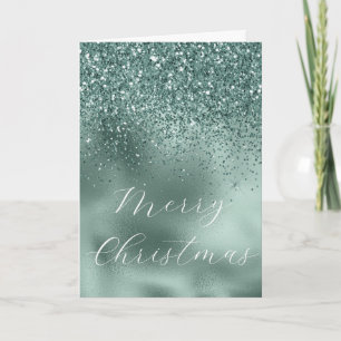 Glam Teal  Aqua Pine Green Glitzy Glitter Card