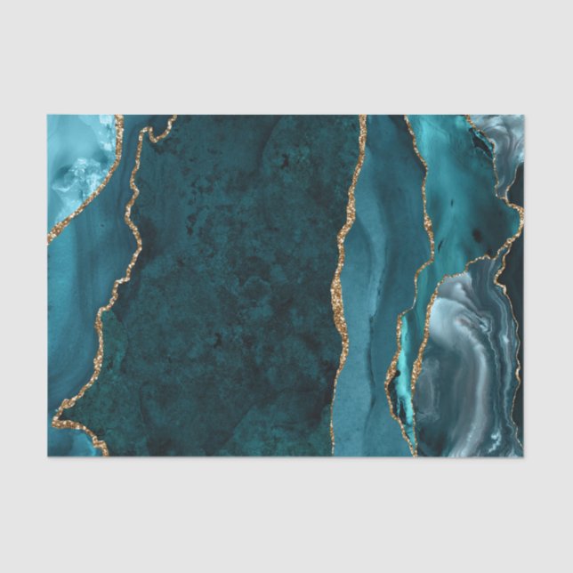 Glam Teal Green Agate Geode Marble Tissue Paper (Front)