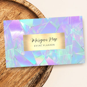 Glam Teal & Purple Iridescent, Gold, QR Code Business Card