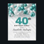 Glam Teal Silver Balloon Glitter 40th Birthday  Postcard<br><div class="desc">Modern Glam Teal Green Silver Balloon Glitter Sparkle Any Age Birthday Invitation</div>