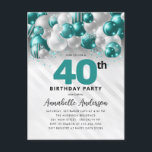 Glam Teal Silver Balloon Glitter 40th Birthday  Postcard<br><div class="desc">Modern Glam Teal Green Silver Balloon Glitter Sparkle Any Age Birthday Invitation</div>