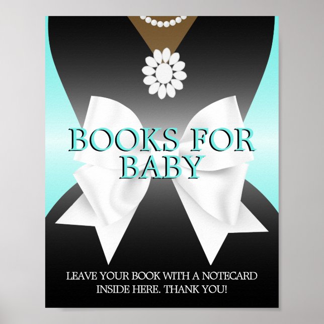 Glam Teal Tiffany Baby Shower Books for Baby Sign (Front)