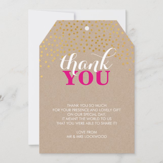 GLAM THANK YOU rustic gold confetti pink kraft (Front)