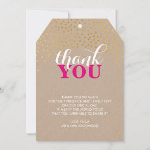 GLAM THANK YOU rustic gold confetti pink kraft Card