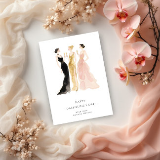 Glam Three Pretty Elegant Women Galentine's Day Card