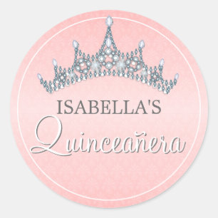 Glam Tiara Quinceanera Celebration Invitation Classic Round Sticker