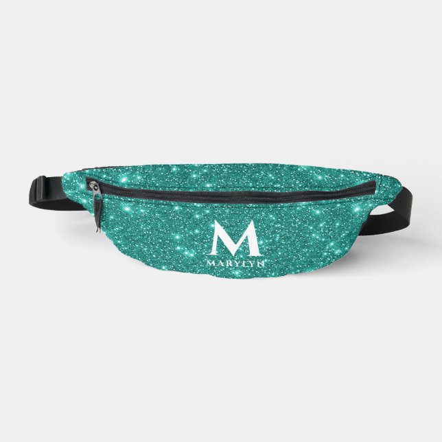 Glam Turquoise Glitter An Classy Typo Name Initial Bum Bags (Front)