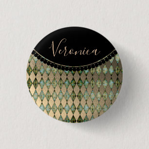 Glam Turquoise Harlequin Personalised 3 Cm Round Badge