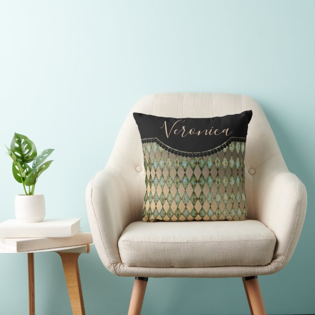 Glam Turquoise Harlequin Personalised  Cushion (Chair)