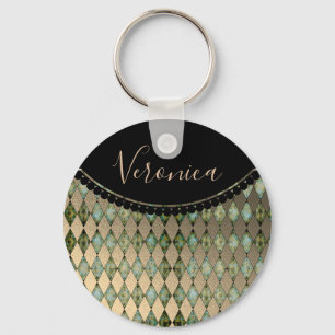 Glam Turquoise Harlequin Personalised  Keychain