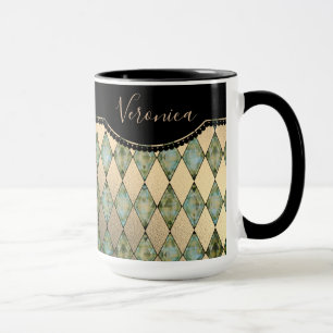 Glam Turquoise Harlequin Personalized  Mug