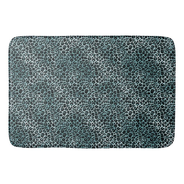 Glam Turquoise Teal Blue Leopard Print Ombre Bath Mat (Front)