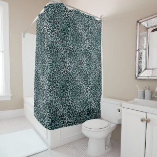 Glam Turquoise Teal Blue Leopard Print Ombre Shower Curtain