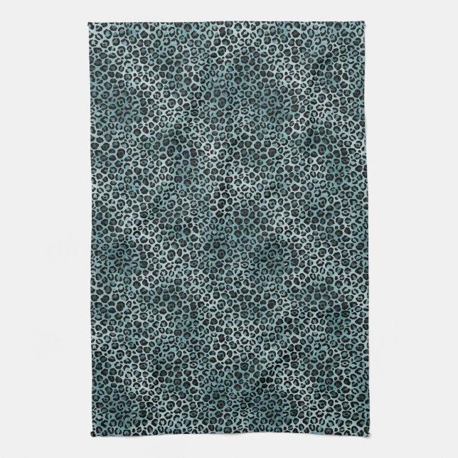 Glam Turquoise Teal Blue Leopard Print Ombre Tea Towel (Vertical)