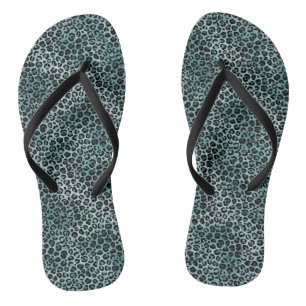 Glam Turquoise Teal Blue Leopard Print Ombre Thongs