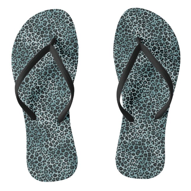 Glam Turquoise Teal Blue Leopard Print Ombre Thongs (Footbed)