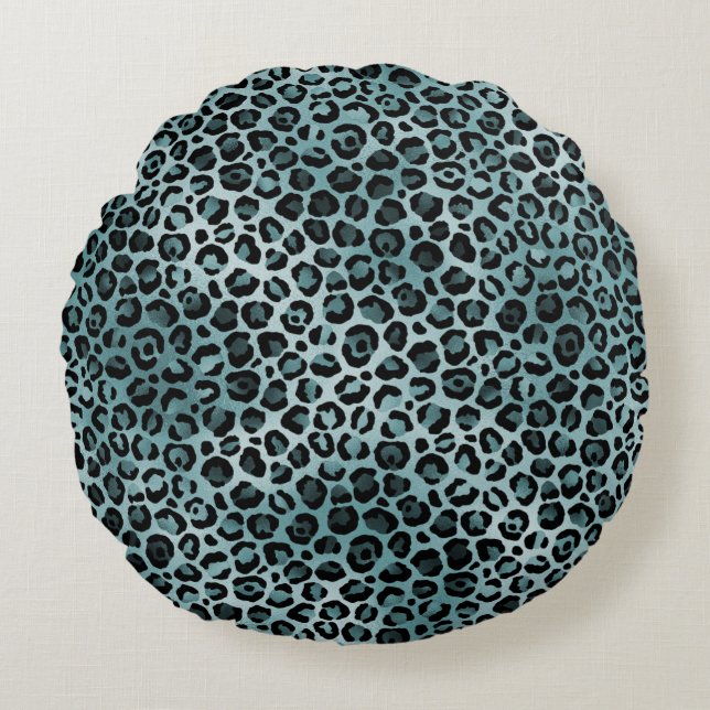 Glam Turquoise Teal Blue Leopard Print    Round Cushion (Front)