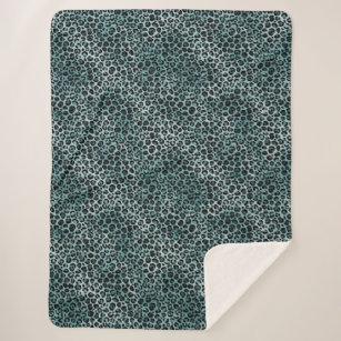 Glam Turquoise Teal Blue Leopard Print Sherpa Blanket