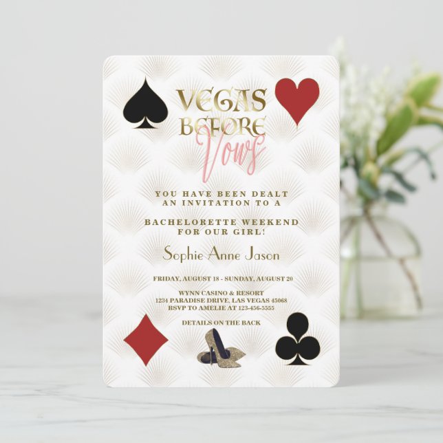 Glam Vegas Before Vows Casino Gatsby Bachelorette Invitation (Standing Front)