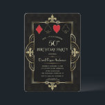 Glam Vegas Casino Royale Art Deco 50th Birthday  Invitation<br><div class="desc">ANY AGE! Royal, Vintage card design, Casino themed. It features Roaring 1920's old Hollywood Art Deco style shape, royal faux gold fleur-de-lis, gold divider and vintage fonts, as well playing cards suits with a golden edges Art Deco pattern as background. Use Personalise tool to add your information. For more, visit...</div>