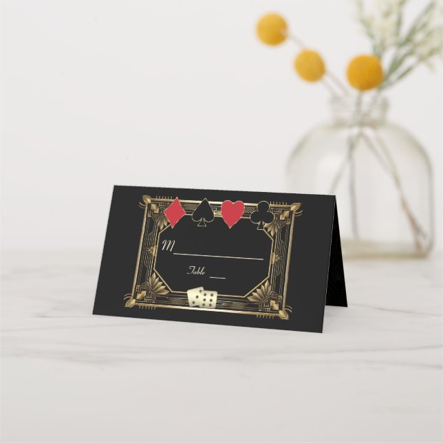Glam Vegas Casino Royale Great Gatsby Wedding Place Card (Front)