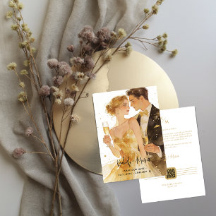 Glam Vintage Couple Illustration in Gold Wedding  Save The Date