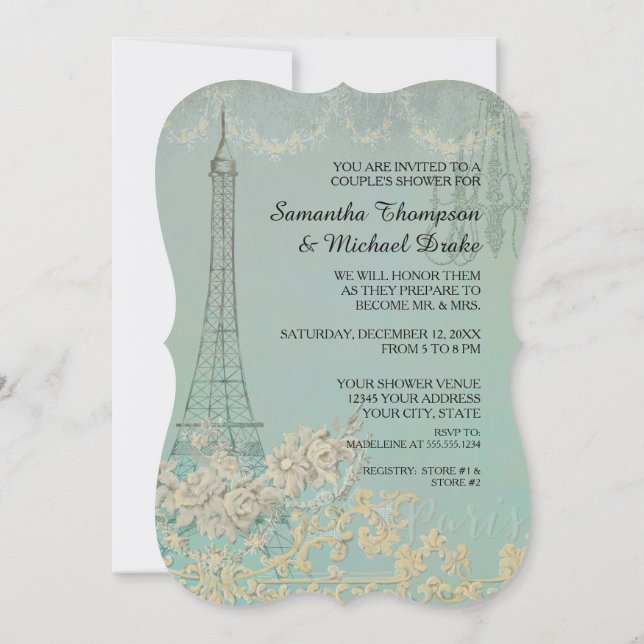 Glam Vintage Paris Parisian Stylish Couples Shower Invitation (Back)
