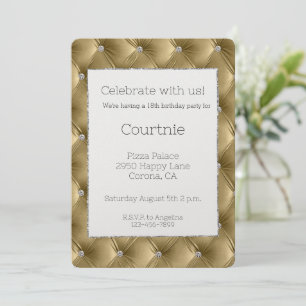 Glam Warm Gold Faux Velvet Birthday  Invitation