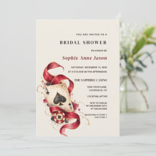 Glam Watercolor Casino Burgundy Gold Bridal Shower Invitation