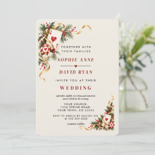 Glam Watercolor Casino Night Gold QR code Wedding Invitation