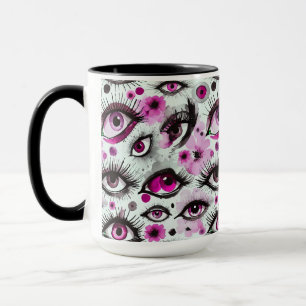 Glam Watercolor Eyes and Lashes Floral in Pink Mug