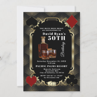 Glam Whiskey And Cigar Casino 50th Birthday Party Invitation